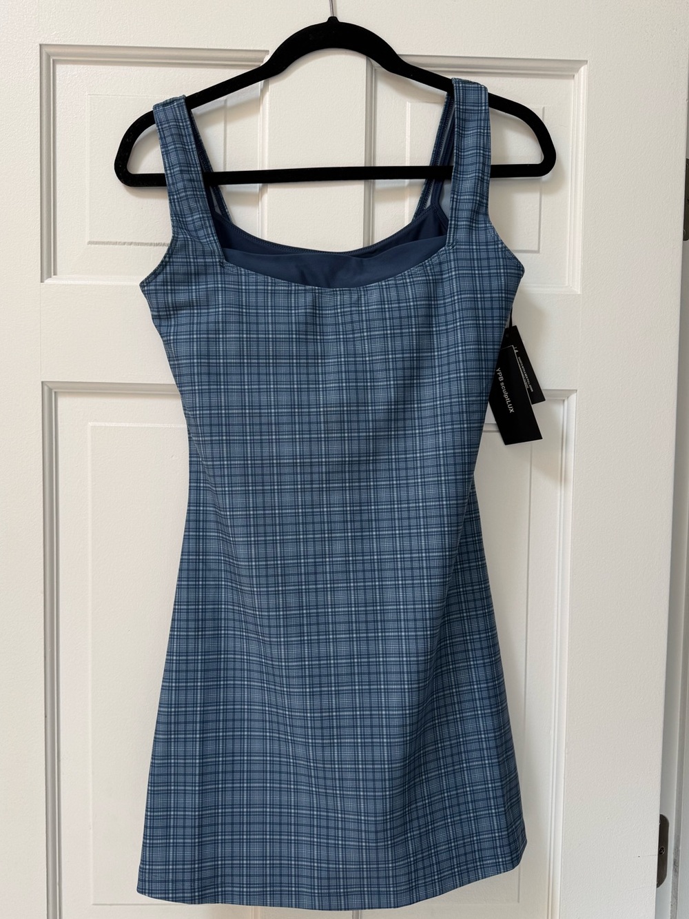 NWT Abercrombie YPB sculptLUX Blue Plaid Double-Layered Mini Dress M